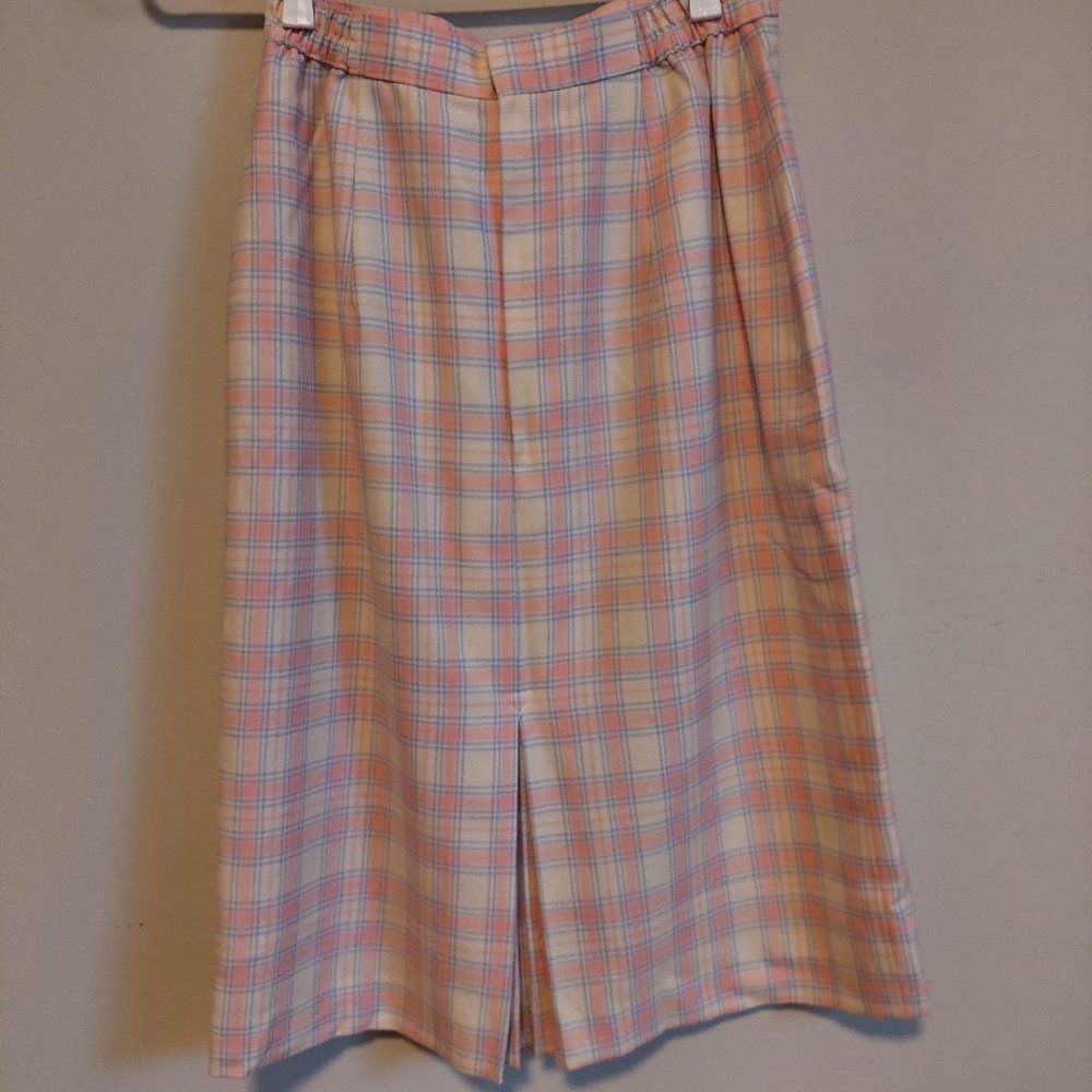 cp Japan Wool White & Pink Plaid Pleated Vent Skirt, Size XS